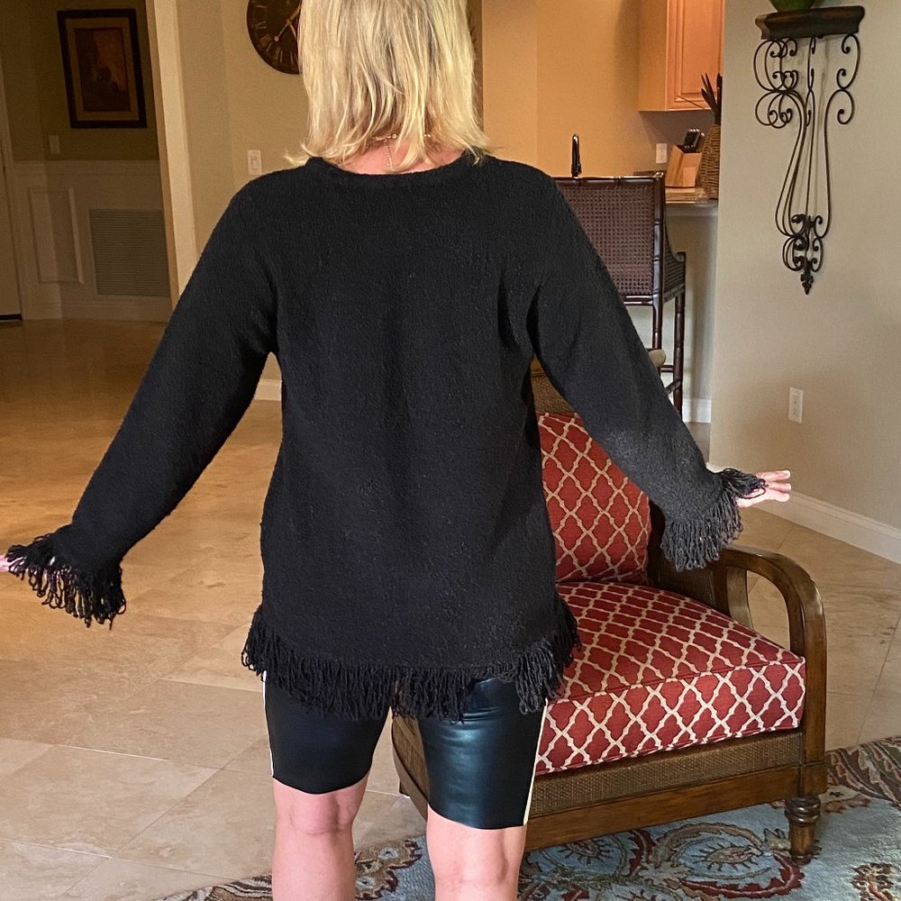 Dialogue black fuzzy fringed crew tunic sweater - Picture 3 of 6